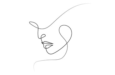 Continuous line, face drawing and hair style, fashion concept, simple woman beauty, sexy beautiful vector illustration. Printed style graphics