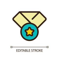 Award badge pixel perfect RGB color ui icon. Reward. Outstanding achievement. Simple filled line element. GUI, UX design for mobile app. Vector isolated pictogram. Editable stroke. Arial font used