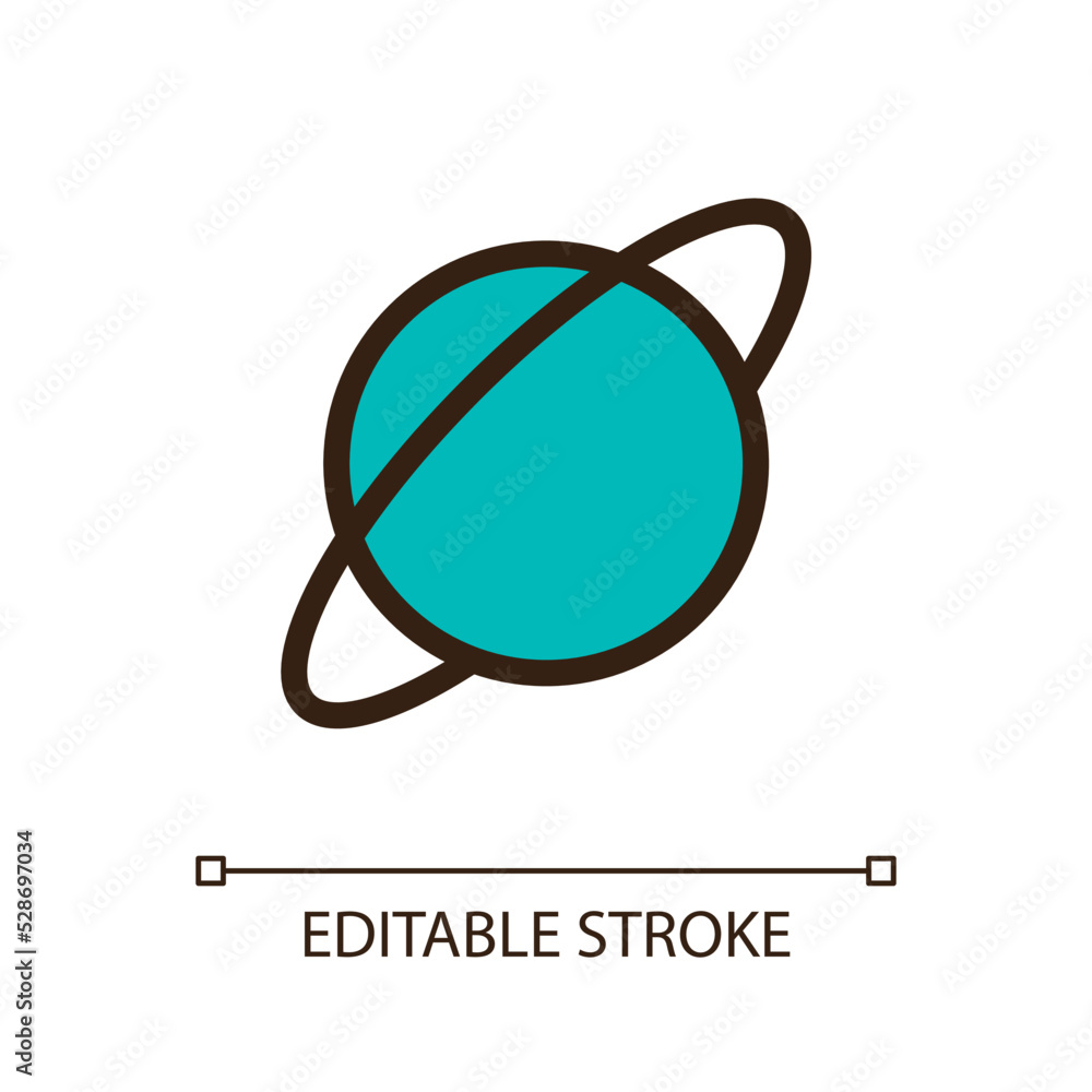 Poster planet with ring pixel perfect rgb color ui icon. school astronomy course. simple filled line elemen
