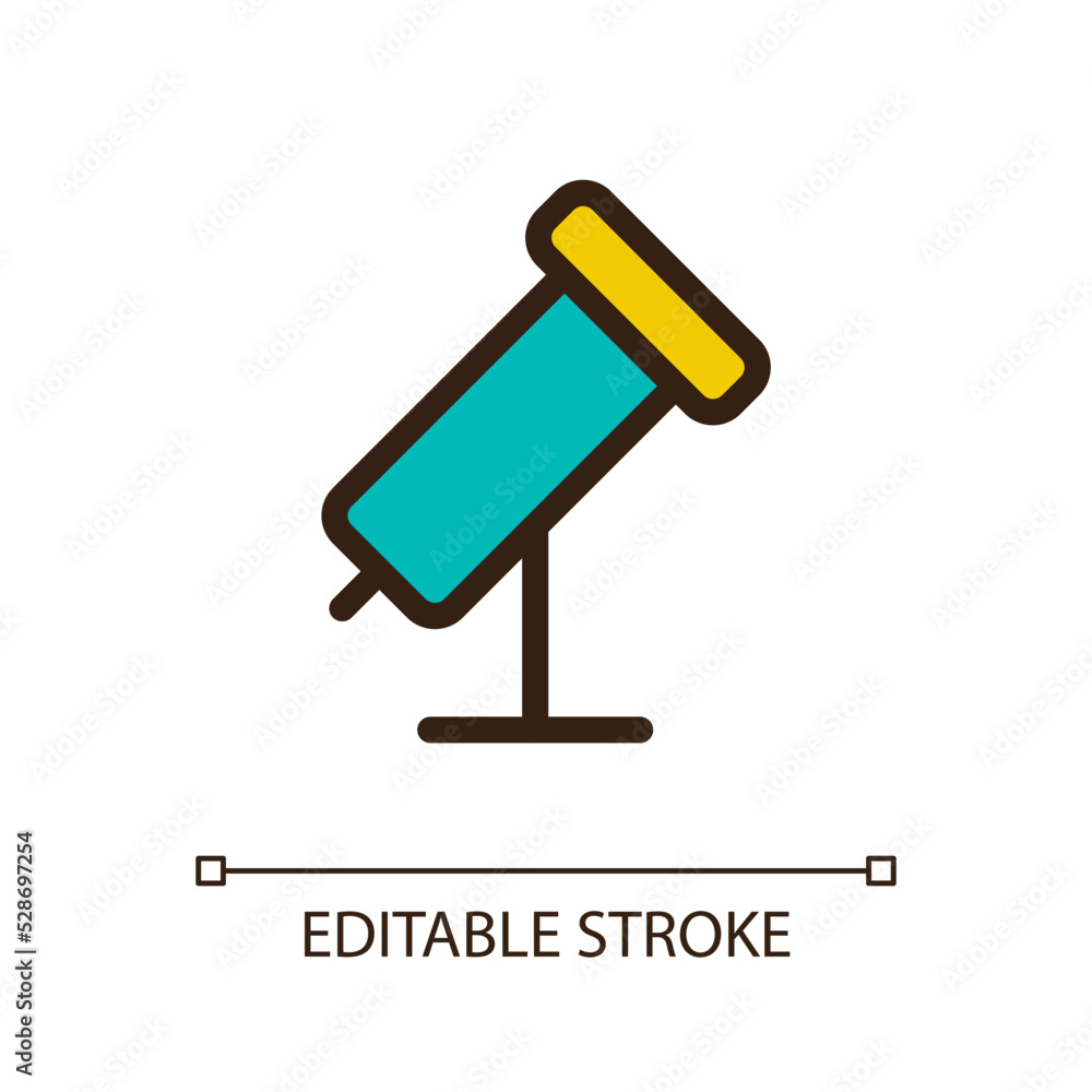 Poster telescope pixel perfect rgb color ui icon. astronomy club. stargazing program. simple filled line el
