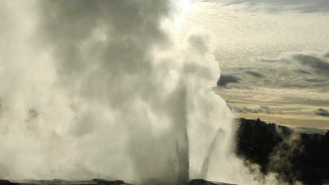 Te Pui Pohuta geyser in geothermal volcanic park Rotorua New Zealand. High quality FullHD footage