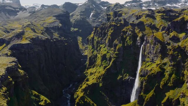 Aerial View of Majestic Mulagljufur Canyon. Unique Nature of Southern Iceland