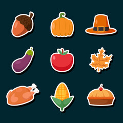 Hand drawn thanksgiving day sticker collection