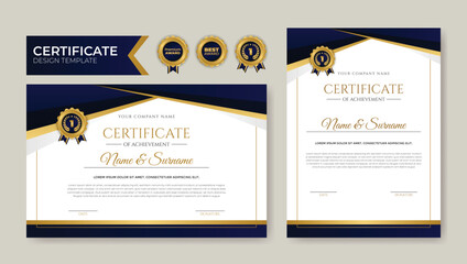 Flat business gold and blue elegant certificate design