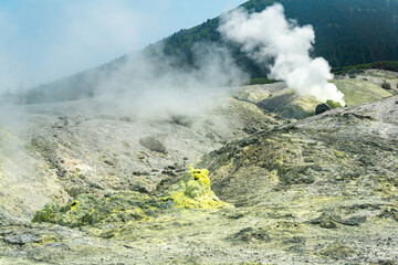 fumarole field on the slope of Mendeleev volcano, Kunashir island