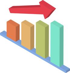 3d icon growing bar chart with rising arrow isometric left