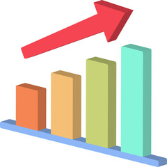 3d icon growing bar chart with rising arrow left view