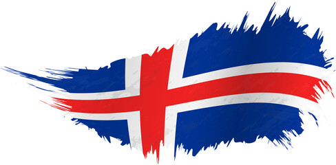 Flag of Iceland in grunge style with waving effect. - obrazy, fototapety, plakaty