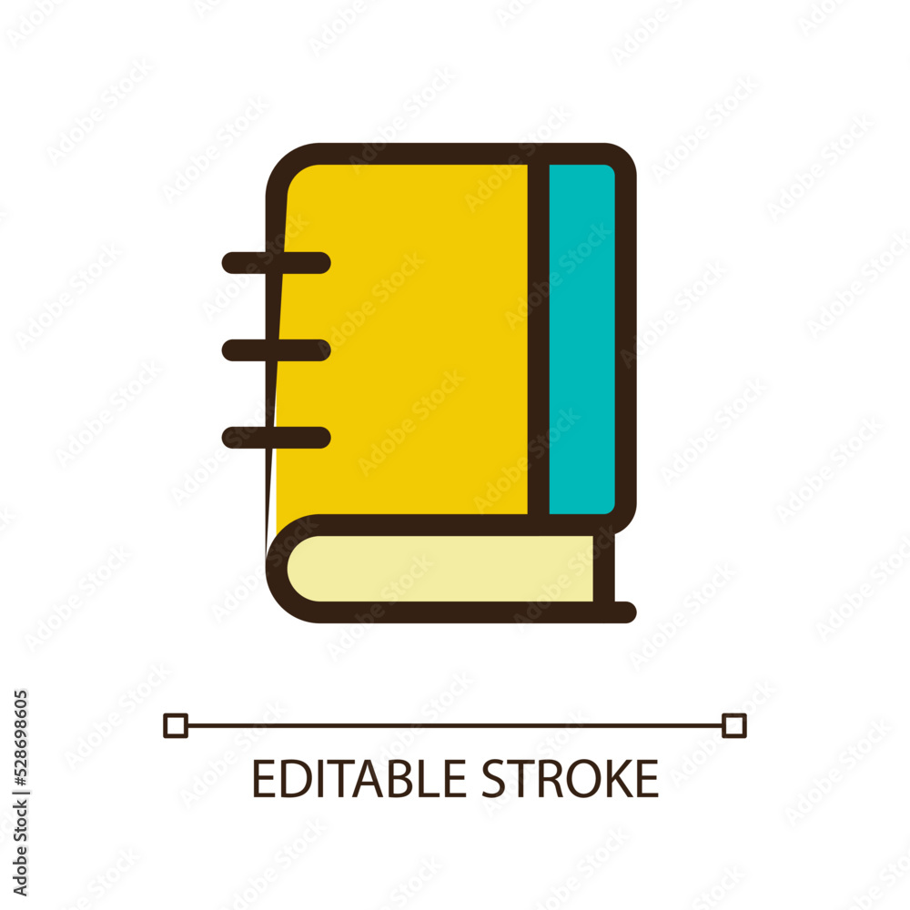 Poster school notebook pixel perfect rgb color ui icon. spiral composition book. simple filled line element