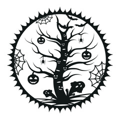 Halloween tree, Color isolated Vector illustration of kawaii cartoon.