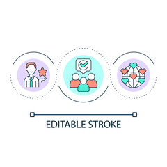 Influencer audience loop concept icon. Users opinion and feedback. Content consumers abstract idea thin line illustration. Isolated outline drawing. Editable stroke. Arial font used