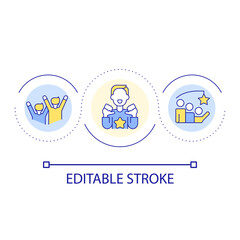 Popular person loop concept icon. Fan club and audience. Leadership. Social media influencer abstract idea thin line illustration. Isolated outline drawing. Editable stroke. Arial font used