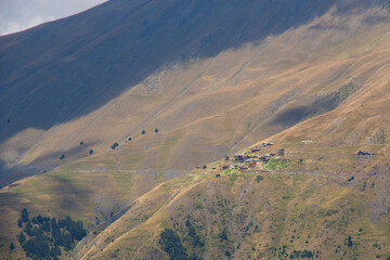 Fototapeta premium Tusheti mountain landscape and view, high angle, Georgian nature