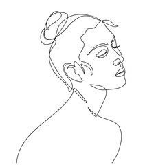 Lineart Portrait Of Beautiful Woman. Woman head vector illustration. One Line Style Drawing.