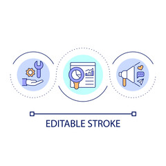 Promotional campaign data loop concept icon. Information analytics. Business analysis abstract idea thin line illustration. Isolated outline drawing. Editable stroke. Arial font used