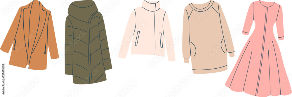 Wall mural set of clothes in doodle style, isolated vector