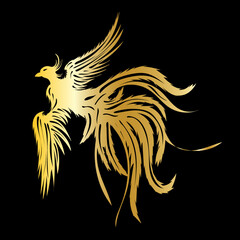 phoenix bird golden silhouette isolated