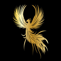 phoenix bird golden silhouette isolated, vector