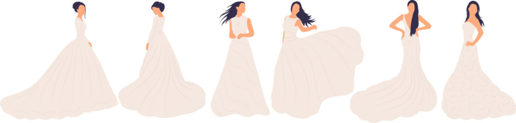 brides in flat style, isolated vector collection