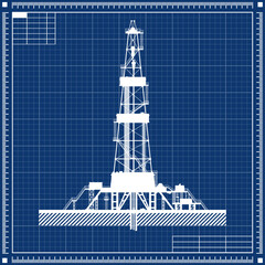 Blueprint of Oil rig vector silhouette illustration