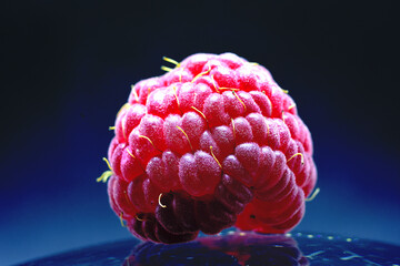 raspberry on blue background
