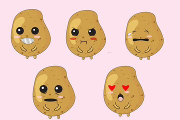 Cute Potato character with different expressions 2- Hurt, In love, Furious,Salivating, Cheery. 
