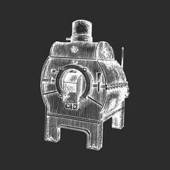 Coffee bean roaster machine, drawing in vector.