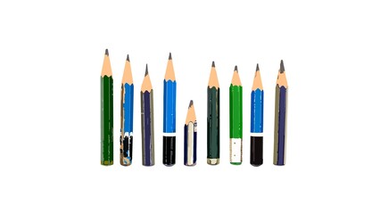 Lined up Old and Used Architect's Pencils in White Background Illustration