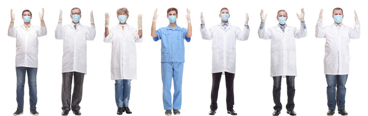 group of doctors in mask isolated on white