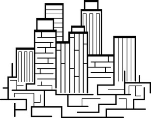 City line art, Abstract City vector, transparent city landscape, buildings with maze, vector art