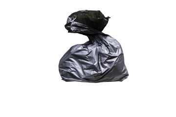 black garbage bag isolated on white background. clipping mask