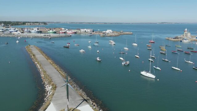 Howth Harbour and Ireland's Eye island near Dublin, Ireland.