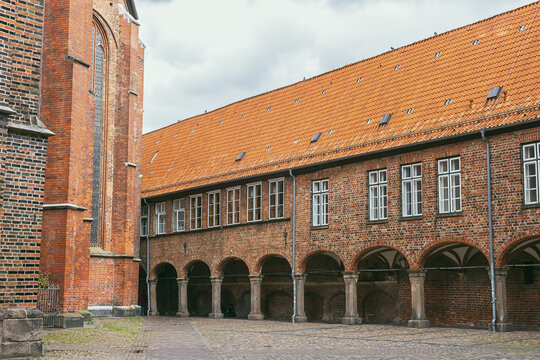 St. Mary's Church with warehouse in the Hanseatic merchants' quarter of Lubeck