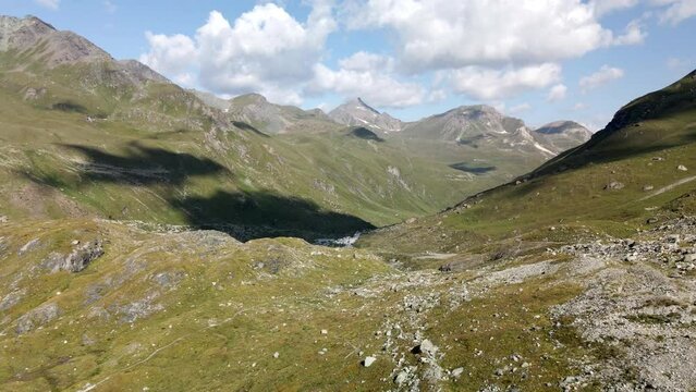 Aerial view of the mountain valley of Zinal, Switzerland