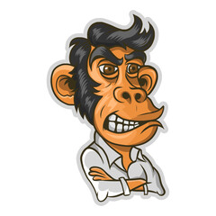 monkey with black hair and white shirt cartoon