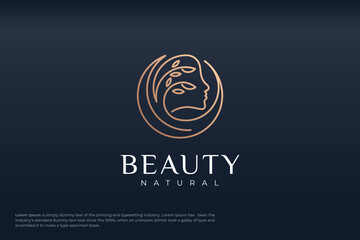Beauty woman line art logo design gradient