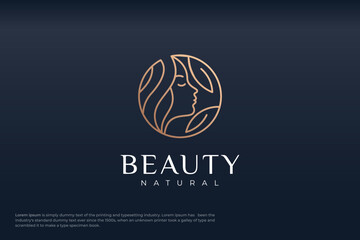 Beauty woman line art logo design gradient