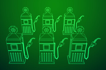 Gasoline pump station retro design. Wireframe vector