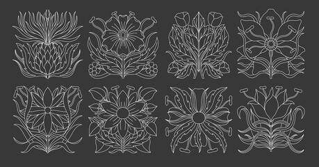 Art nouveau style flower plant basic element. 1920-1930 years vintage design. Symbol motif design.