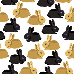 Seamless pattern of black and brown rabbit on a white background. The symbol of 2023.The vector pattern of the animal can be used in New Year's designs, textiles,paper.