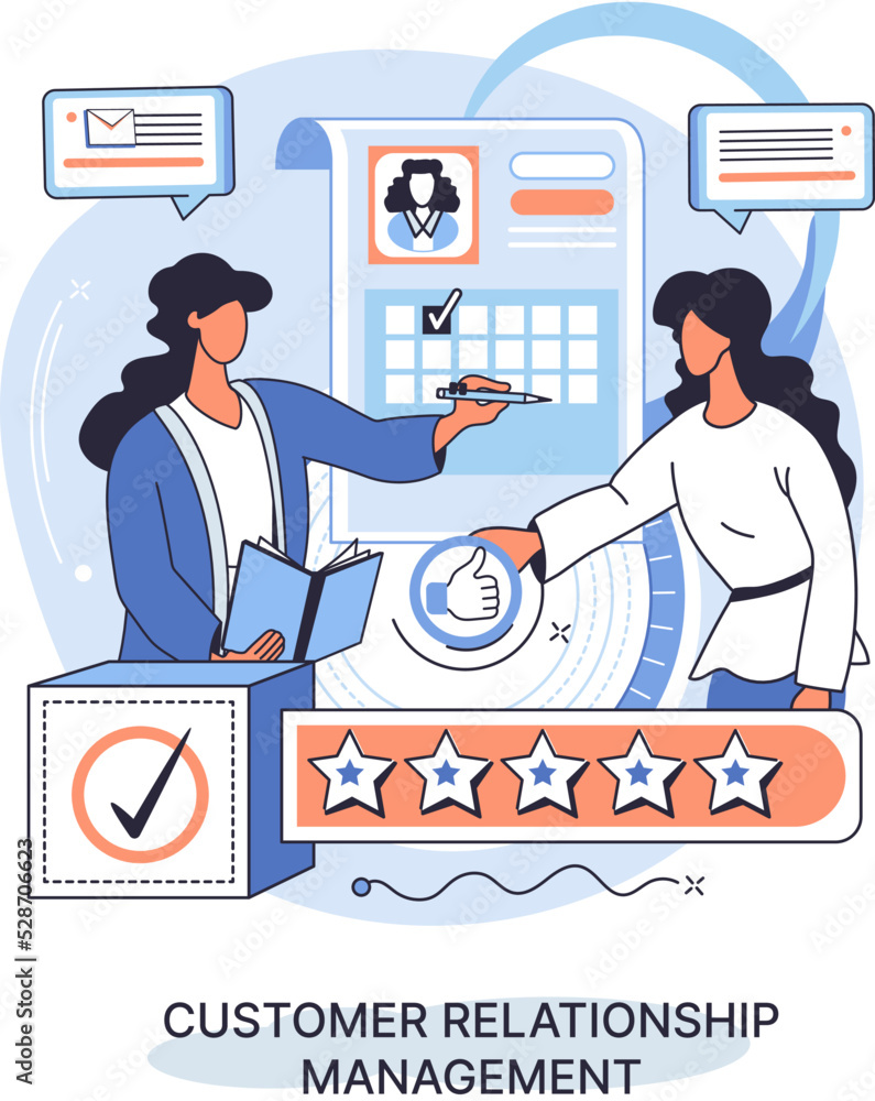 Poster crm metaphor. customer relationship management. application software for organizations automatisatio