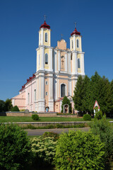 Fototapeta premium Old ancient catholic church of St George in Vornyany, Grodno region, Ostrovets district, Belarus.