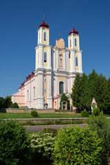Fototapeta na wymiar Old ancient catholic church of St George in Vornyany, Grodno region, Ostrovets district, Belarus.