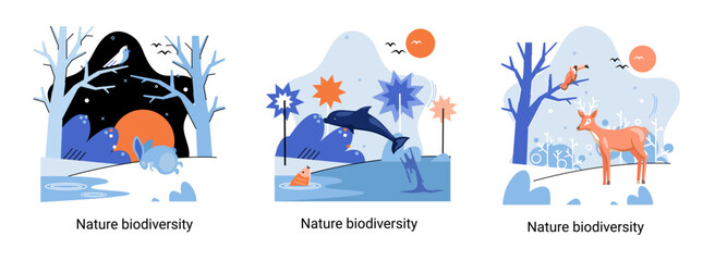 Biodiversity in nature as environment variety of life on Earth planet. Saving wildlife ecosystem metaphor. Protection and care of flora and fauna, eco friendly human activity, many biological species