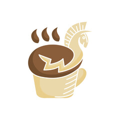 coffee cup and unicorn horse logo design simple modern.
