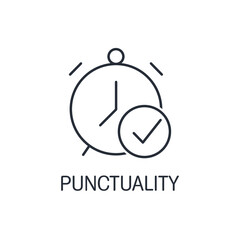 Image of a clock with a check mark. Punctuality. Vector linear icon isolated on white background.