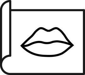 Art, picture, image concept. Simple monochrome isolated sign. Editable stroke. Vector line icon of lips on paper sheet
