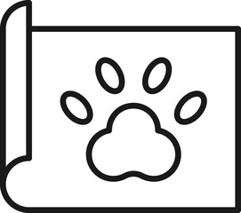 Art, picture, image concept. Simple monochrome isolated sign. Editable stroke. Vector line icon of pet paw on paper sheet