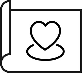 Art, picture, image concept. Simple monochrome isolated sign. Editable stroke. Vector line icon of heart on paper sheet