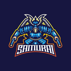 Samurai mascot logo design vector with modern illustration concept style for badge, emblem and t shirt printing. Samurai illustration with sword in hand.